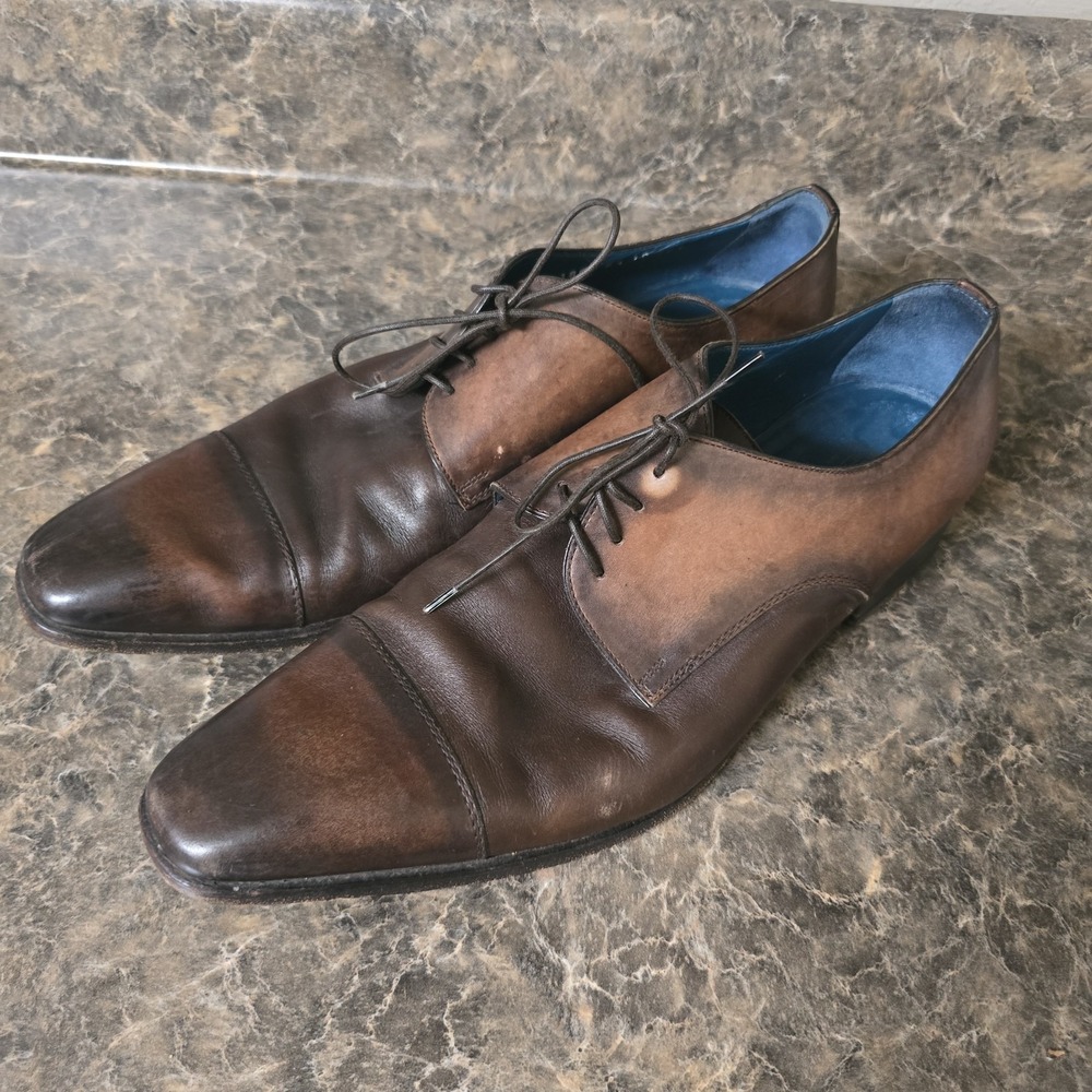 Moreschi Men's 10.5 Brown Leather Cap Toe Derby Dress Shoes Made Italy
